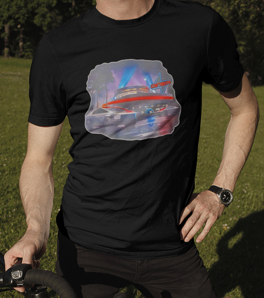 Tesla Cybertruck Hollywood Retro Diner Neon Night Scene T-Shirt