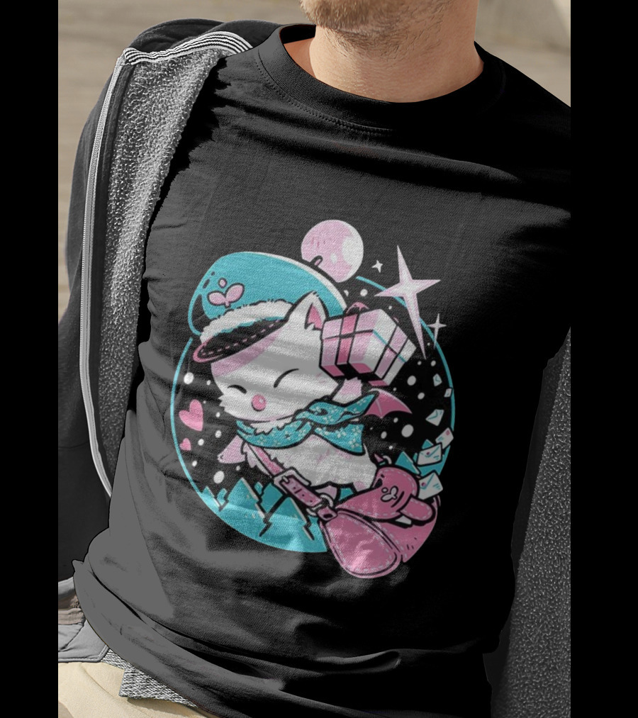 Delivery Moogle A Package For You Kawaii Pink And Teal Starry Sky T-Shirt