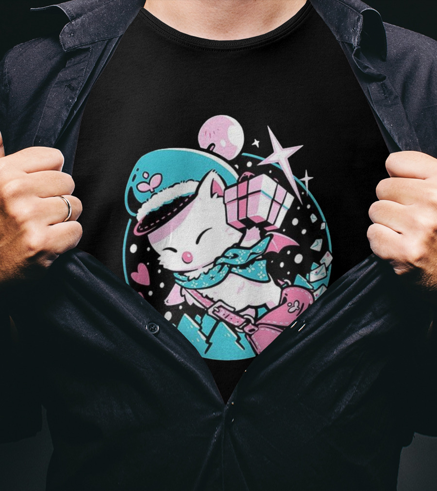 Delivery Moogle A Package For You Kawaii Pink And Teal Starry Sky T-Shirt
