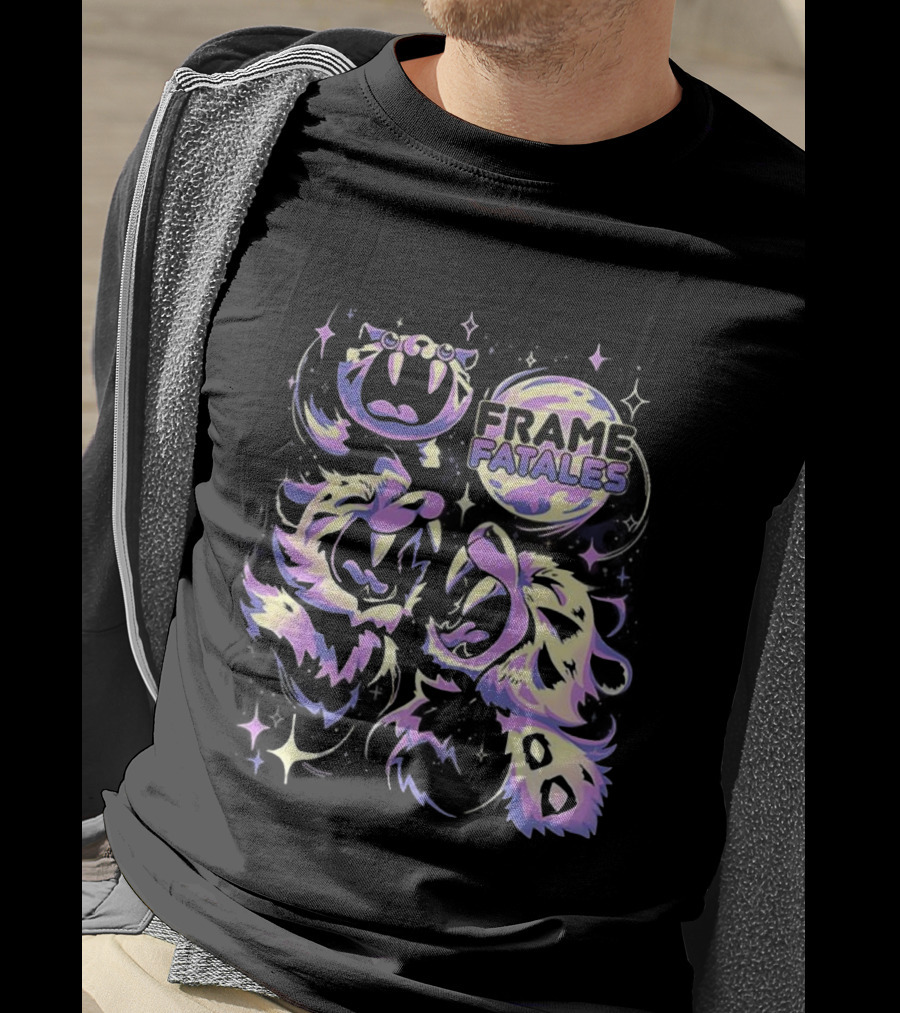 Three Faith Moon Frame Fatales Neon Pastel Feline Faces T-Shirt