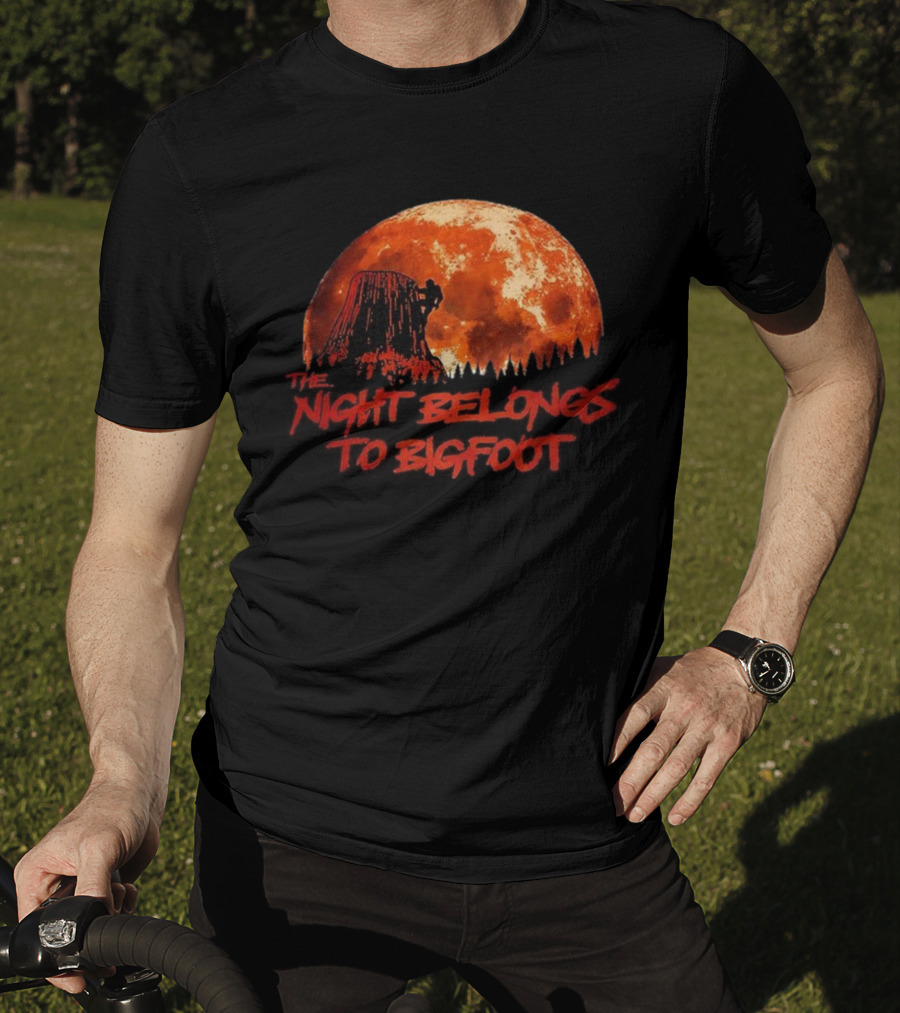 The Night Belongs To Bigfoot Red Moon Silhouette T-Shirt