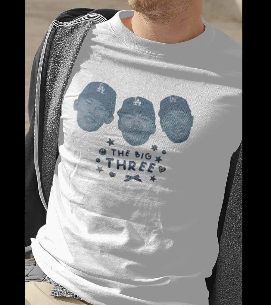 Rōki Sasaki Yoshinobu Yamamoto Shohei Ohtani The Big Three Los Angeles Dodgers 2025 Championship T-Shirt