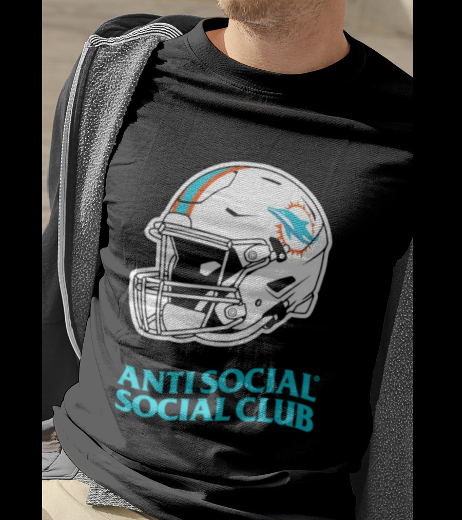 Miami Dolphins Anti Social Social Club Helmet Collaboration T-Shirt