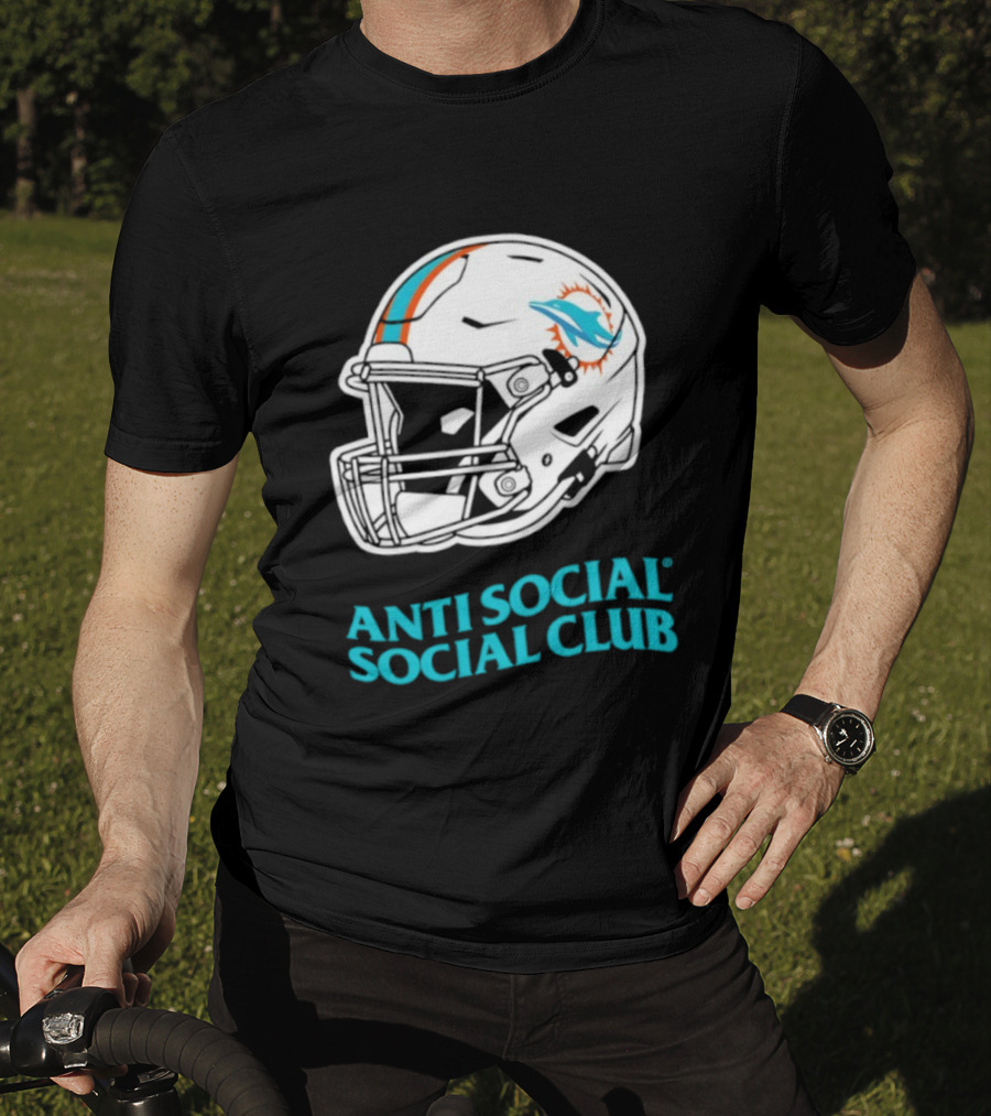 Miami Dolphins Anti Social Social Club Helmet Collaboration T-Shirt