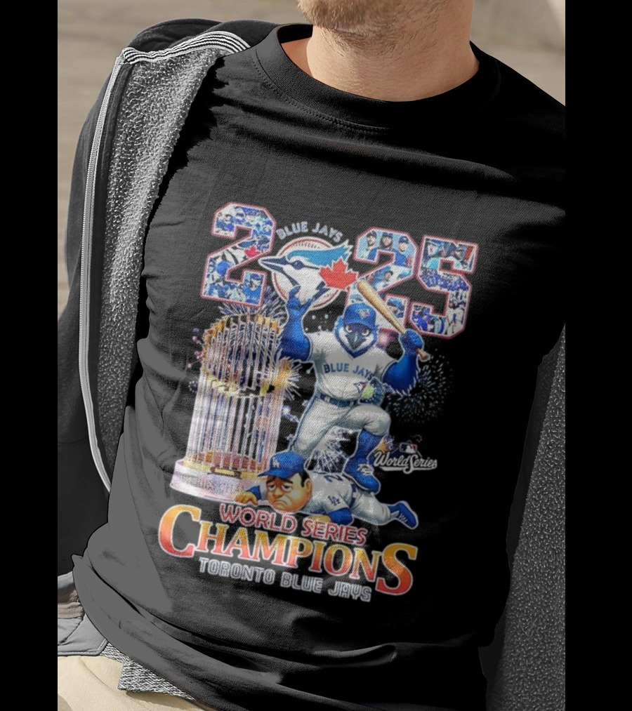 Toronto Blue Jays 2025 World Series Champions Trophy Firework Mascot Celebration T-Shirt