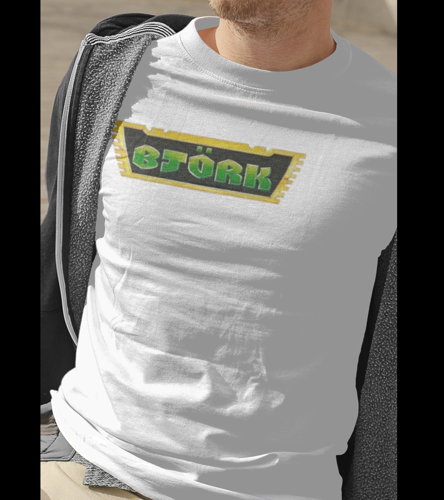Björk Vintage Green Letters Yellow Border Retro Style T-Shirt