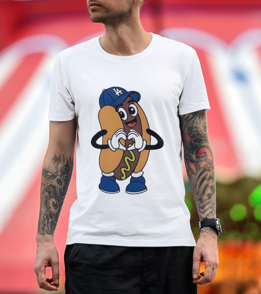 Dodger Dog LA Hat Hot Dog Los Angeles Dodgers Baseball Character T-Shirt