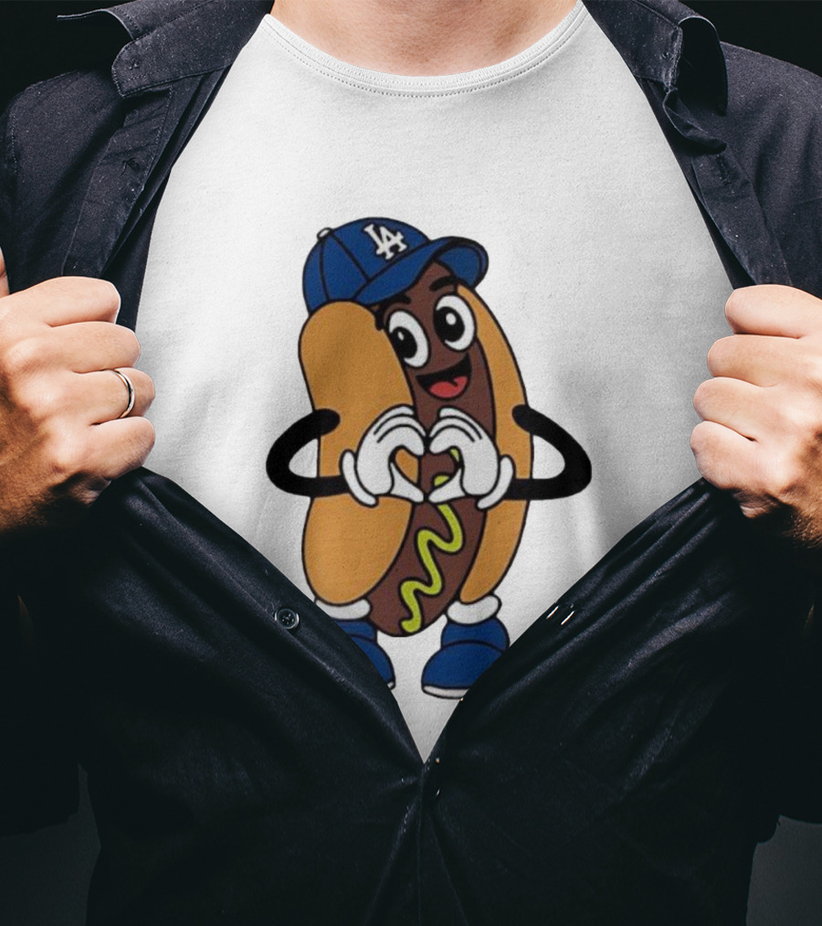 Dodger Dog LA Hat Hot Dog Los Angeles Dodgers Baseball Character T-Shirt