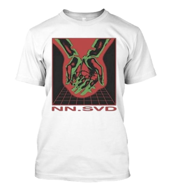 NN SVD Now Saved Hands Green Skeleton Art On Red Background T-Shirt