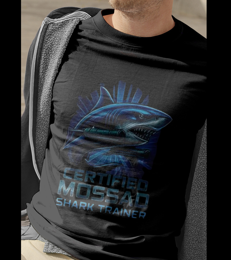 Certified Mossad Shark Trainer Fierce Navy Blue Shark With Snorkel T-Shirt