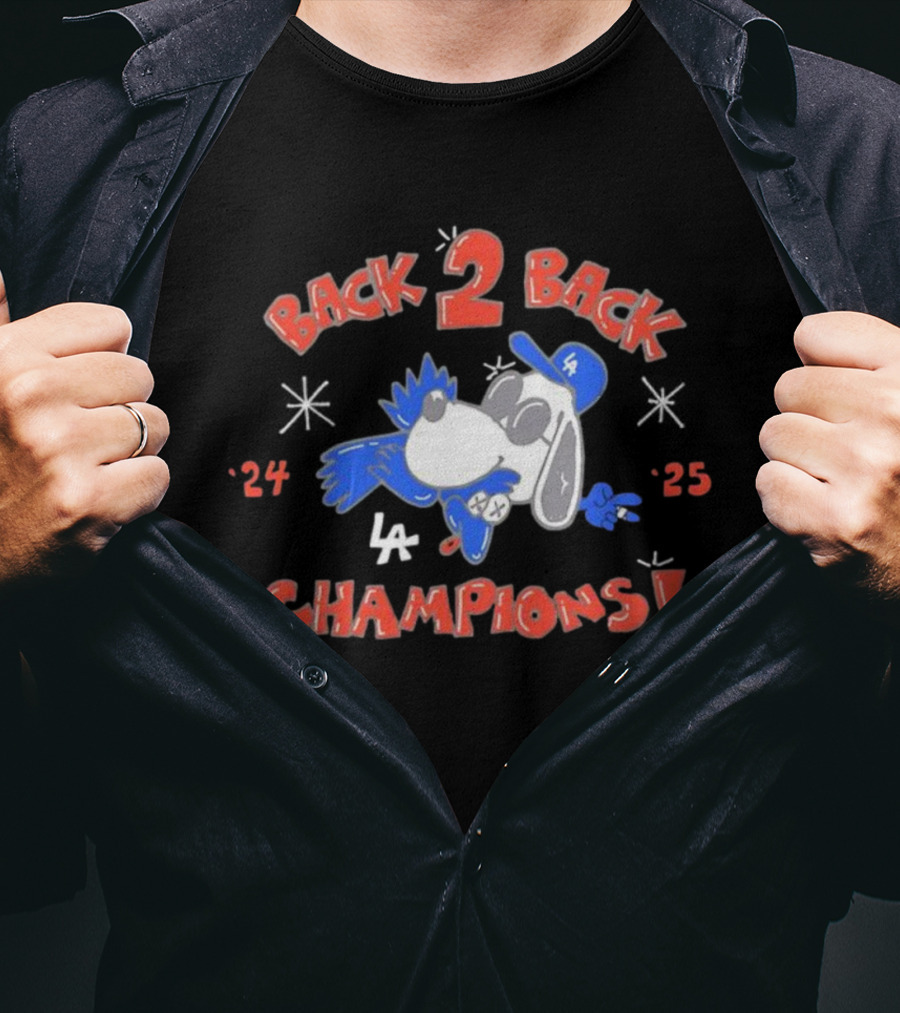 LA Dodgers Snoopy Back 2 Back ’24 ’25 Champions T-Shirt