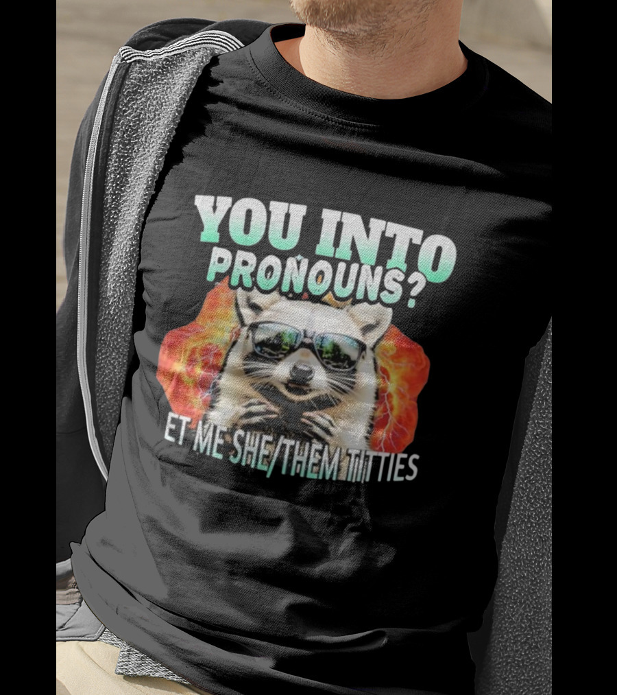 You Into Pronouns Et ME She Them Titties Raccoon T-Shirt