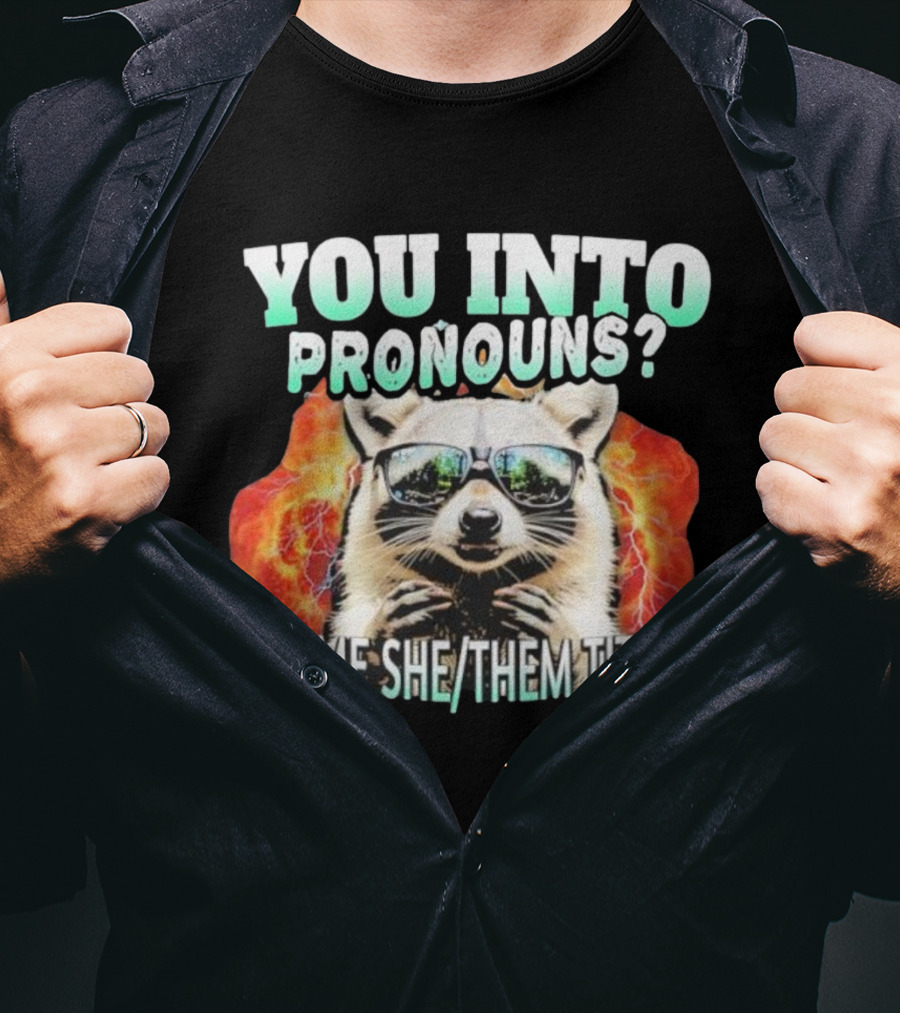 You Into Pronouns Et ME She Them Titties Raccoon T-Shirt