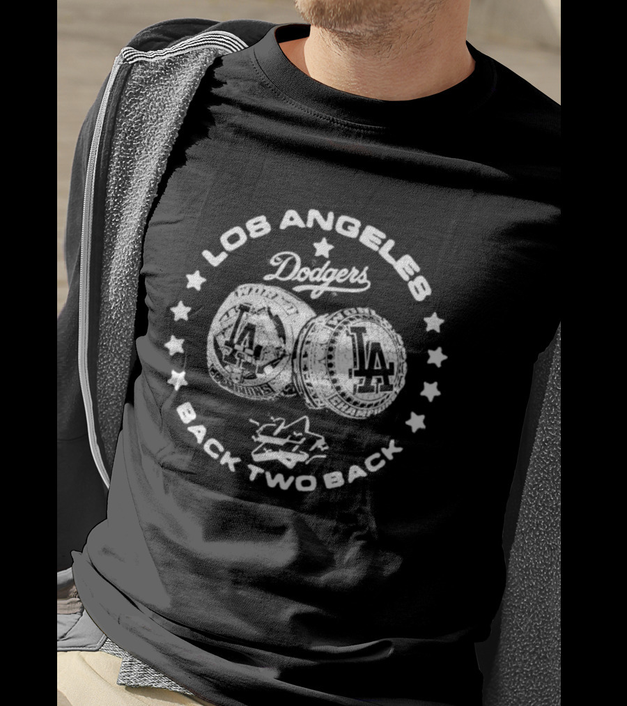 Los Angeles Dodgers Back Two Back Rings LA Logo T-Shirt