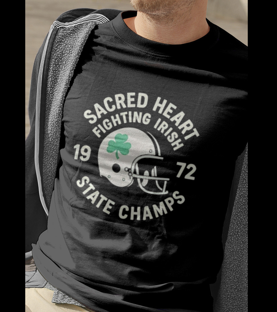 Sacred Heart Fighting Irish 1972 State Champs Football Helmet T-Shirt