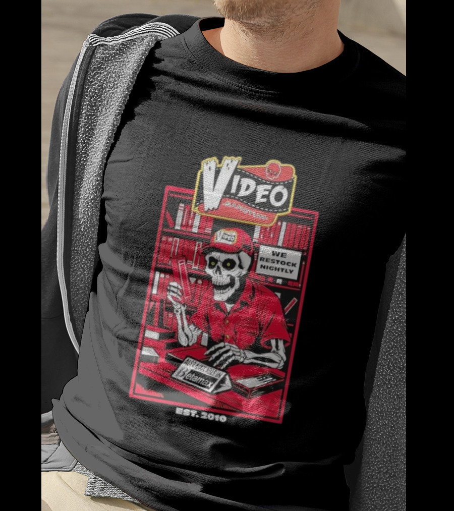Video Sanctum We Restock Nightly Betamax Skeleton T-Shirt