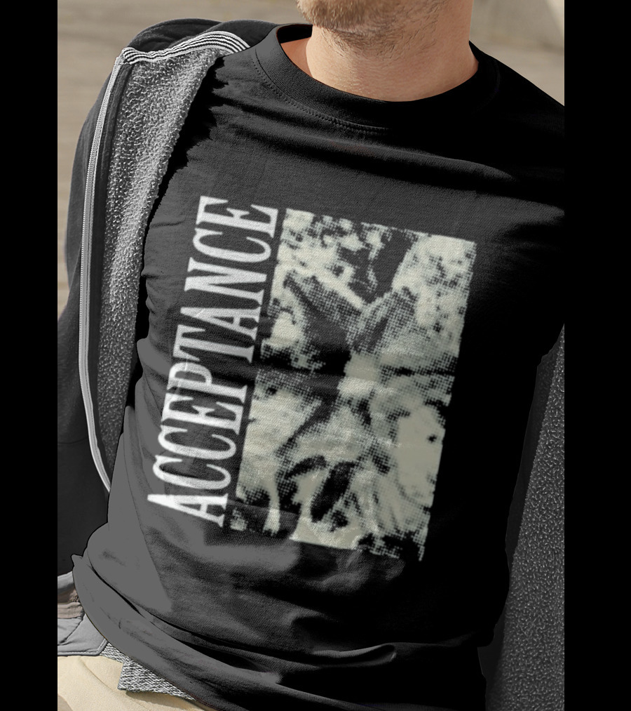 Acceptance 90s Grunge Style Vertical Text Block T-Shirt