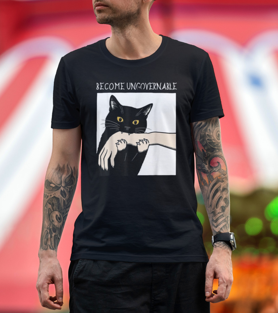 Become Ungovernable Black Cat Biting Hand T-Shirt