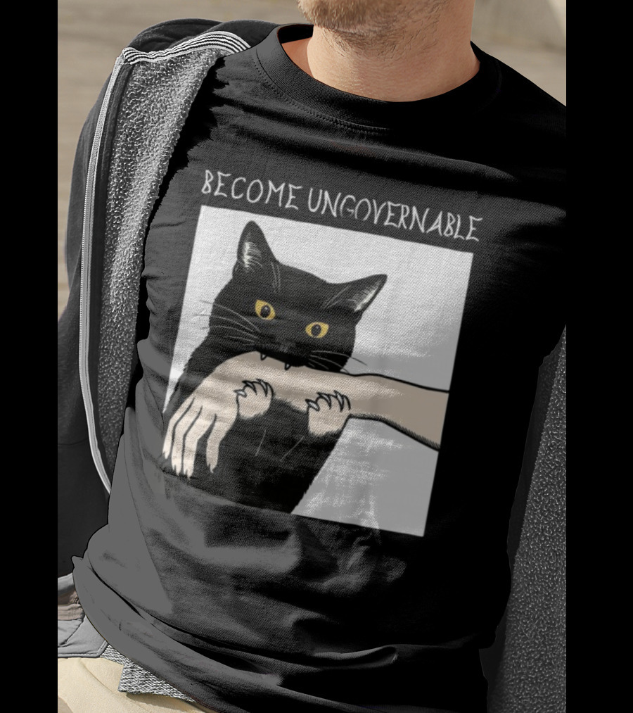 Become Ungovernable Black Cat Biting Hand T-Shirt