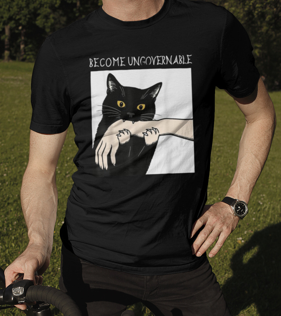 Become Ungovernable Black Cat Biting Hand T-Shirt