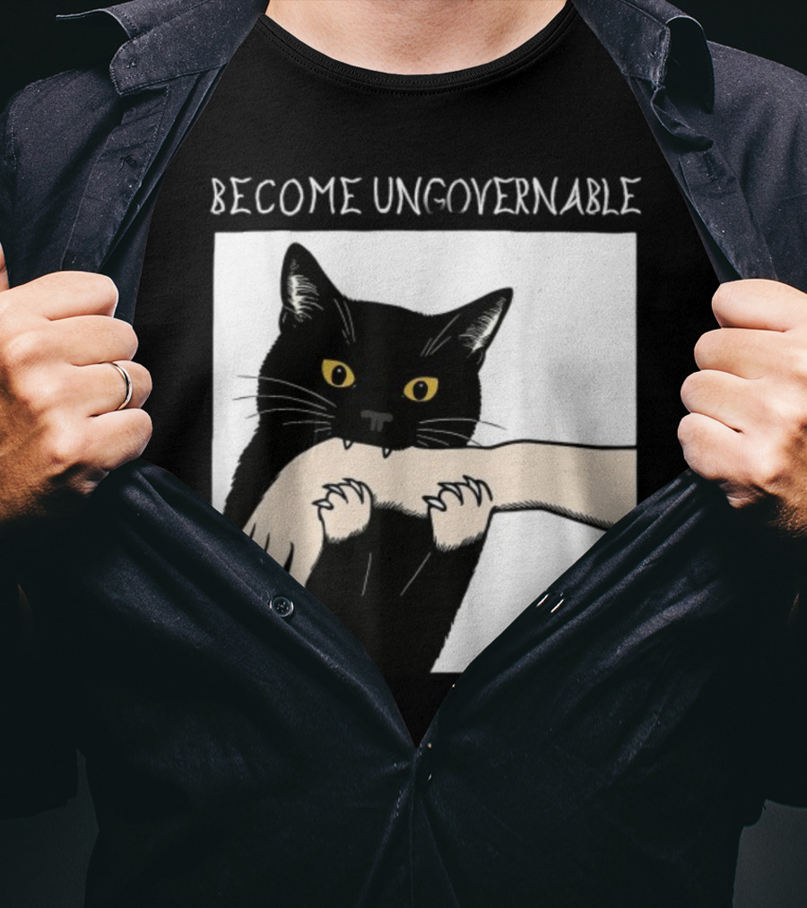 Become Ungovernable Black Cat Biting Hand T-Shirt