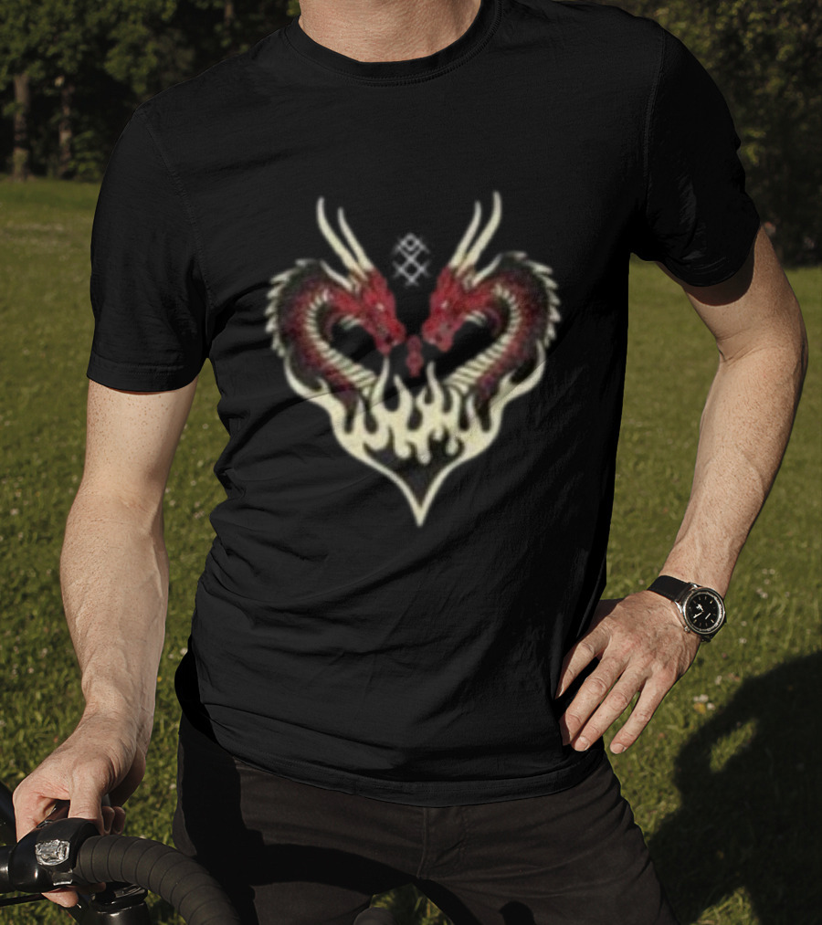 Kruzadar Dragon Heart Dual Red Dragons Flame Embrace T-Shirt