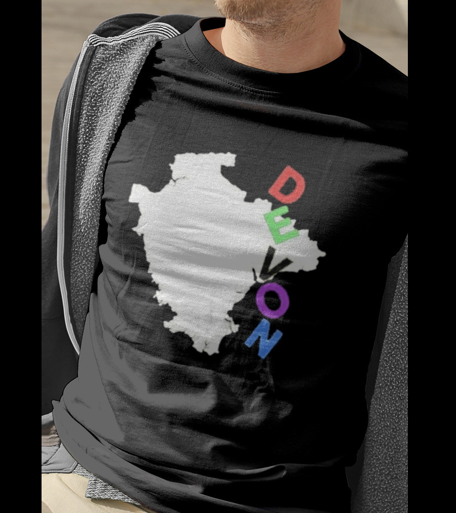 We Are Devon Island Map Outline With Colorful Vertical Text T-Shirt
