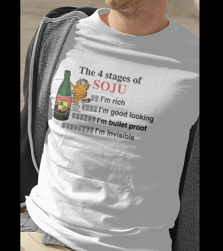 Orange Cat The 4 Stages Of Soju I'm Rich Good Looking Bullet Proof Invisible T-Shirt