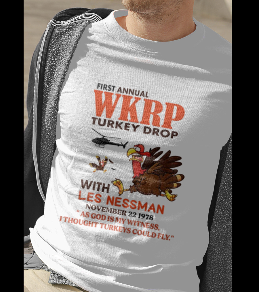 Vintage WKRP Turkey Drop First Annual With Les Nessman As God Is My Witness November T-Shirt