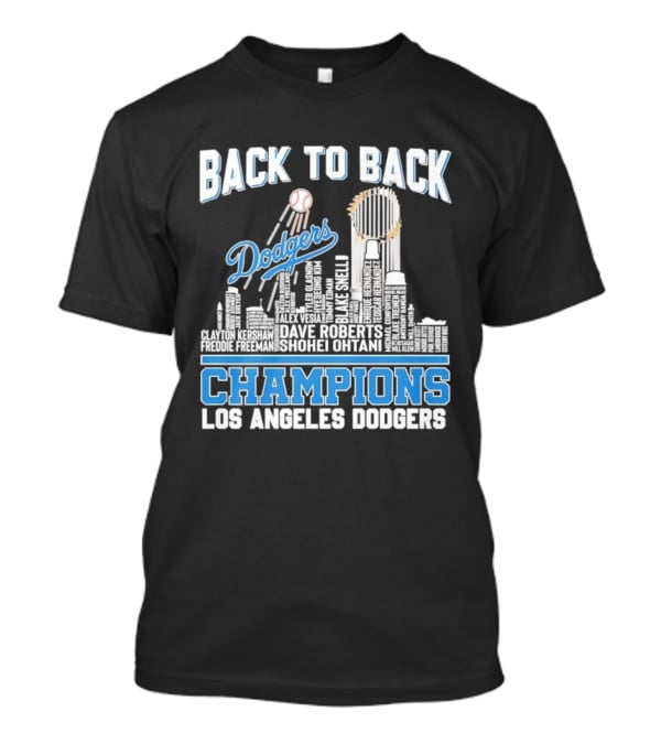 Back To Back Champions Dodgers Trophy Los Angeles Skyline T-Shirt