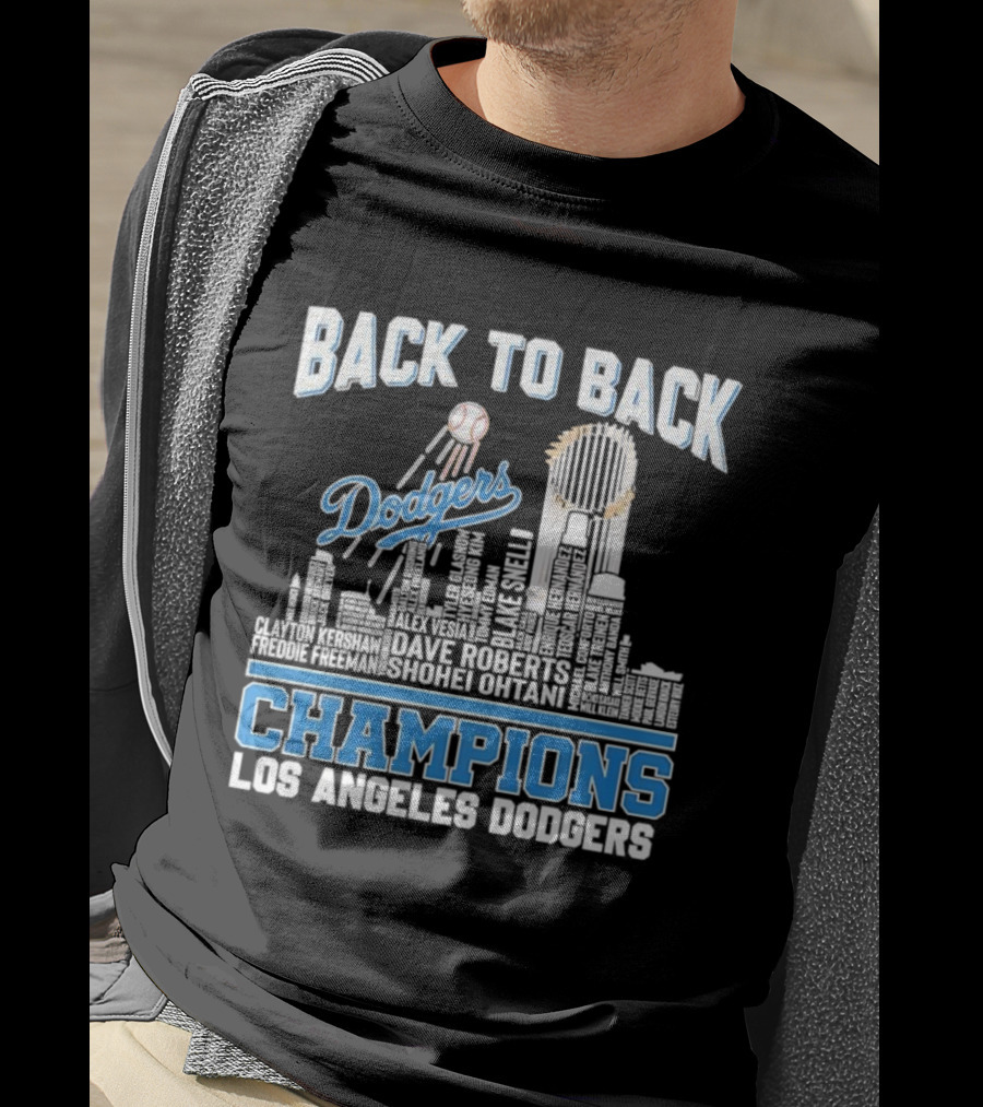 Back To Back Champions Dodgers Trophy Los Angeles Skyline T-Shirt