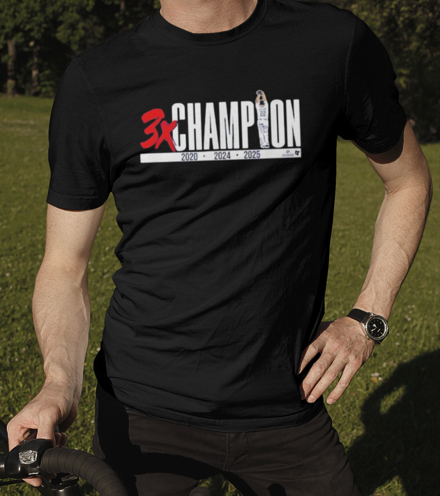 3x Champion 2020 2024 2025 Los Angeles Clayton Kershaw 22 T-Shirt