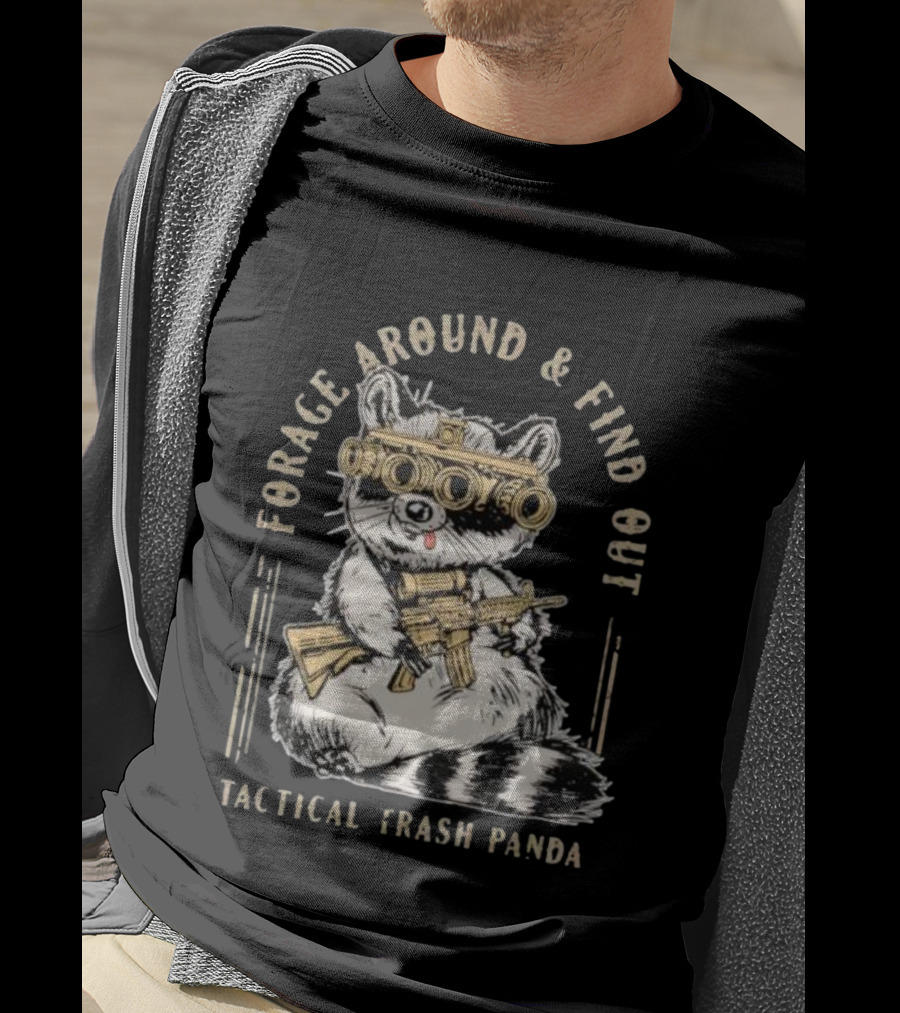 Forage Around And Find Out Tactical Trash Panda Raccoon Night Vision Rifle T-Shirt