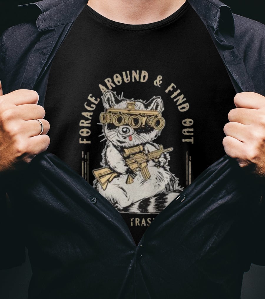 Forage Around And Find Out Tactical Trash Panda Raccoon Night Vision Rifle T-Shirt