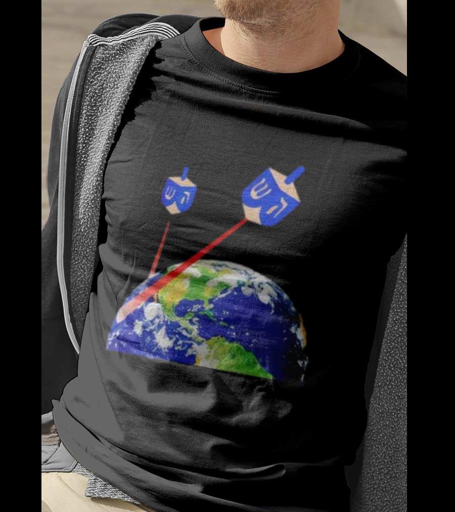 Dreidel Laser Beams Earth Jewish Humor T-Shirt