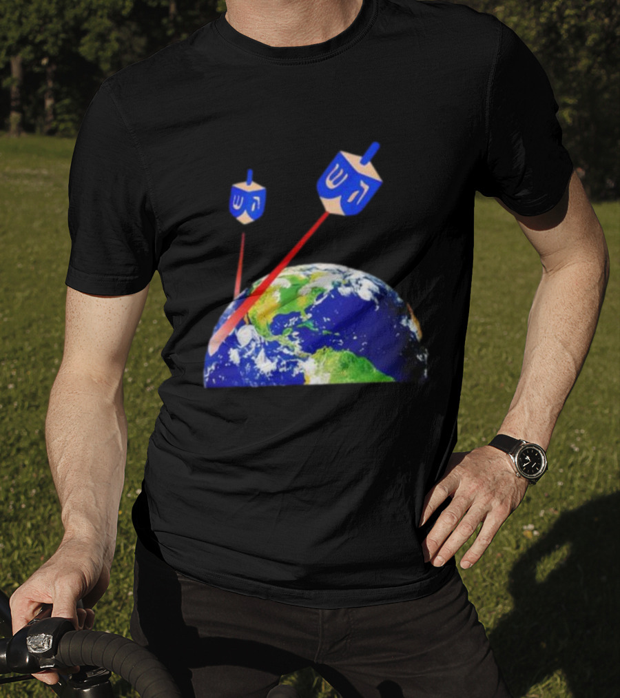 Dreidel Laser Beams Earth Jewish Humor T-Shirt