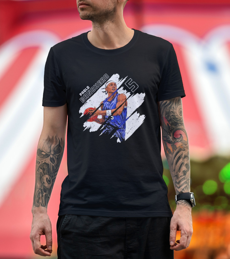Orlando Magic Paolo Banchero Number 5 Signature Basketball Player Image T-Shirt