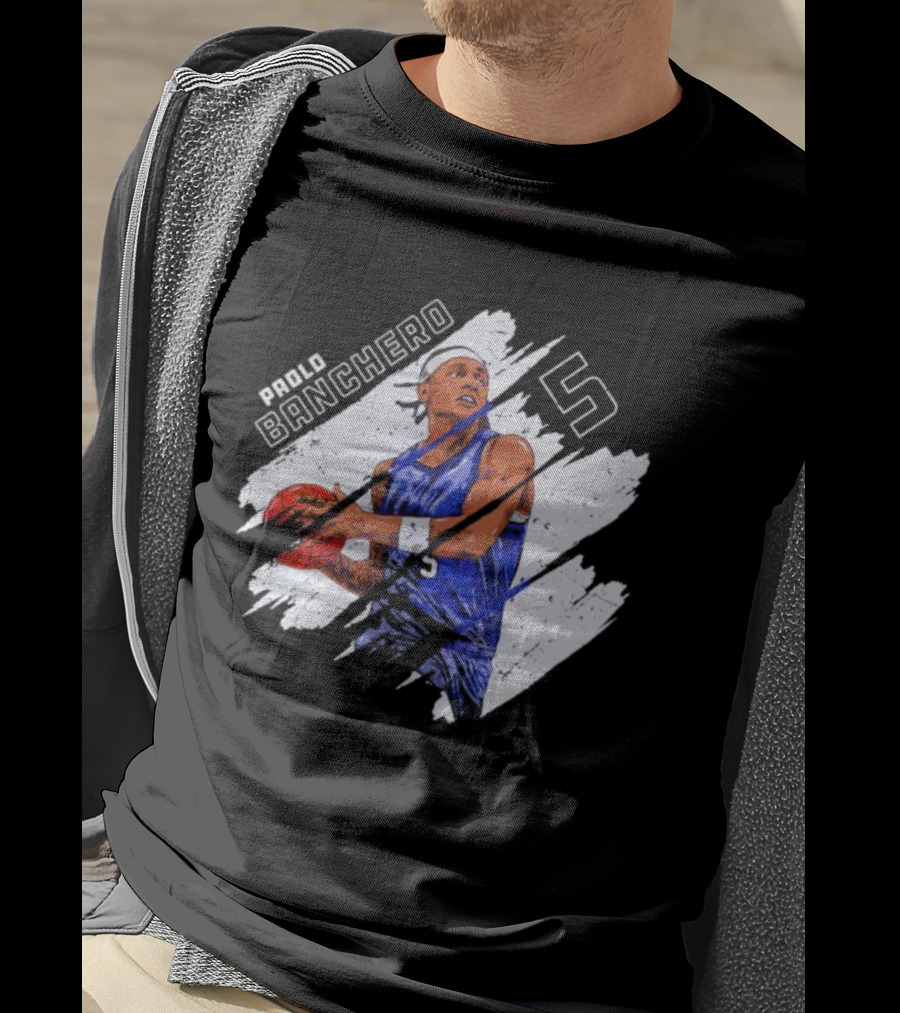 Orlando Magic Paolo Banchero Number 5 Signature Basketball Player Image T-Shirt