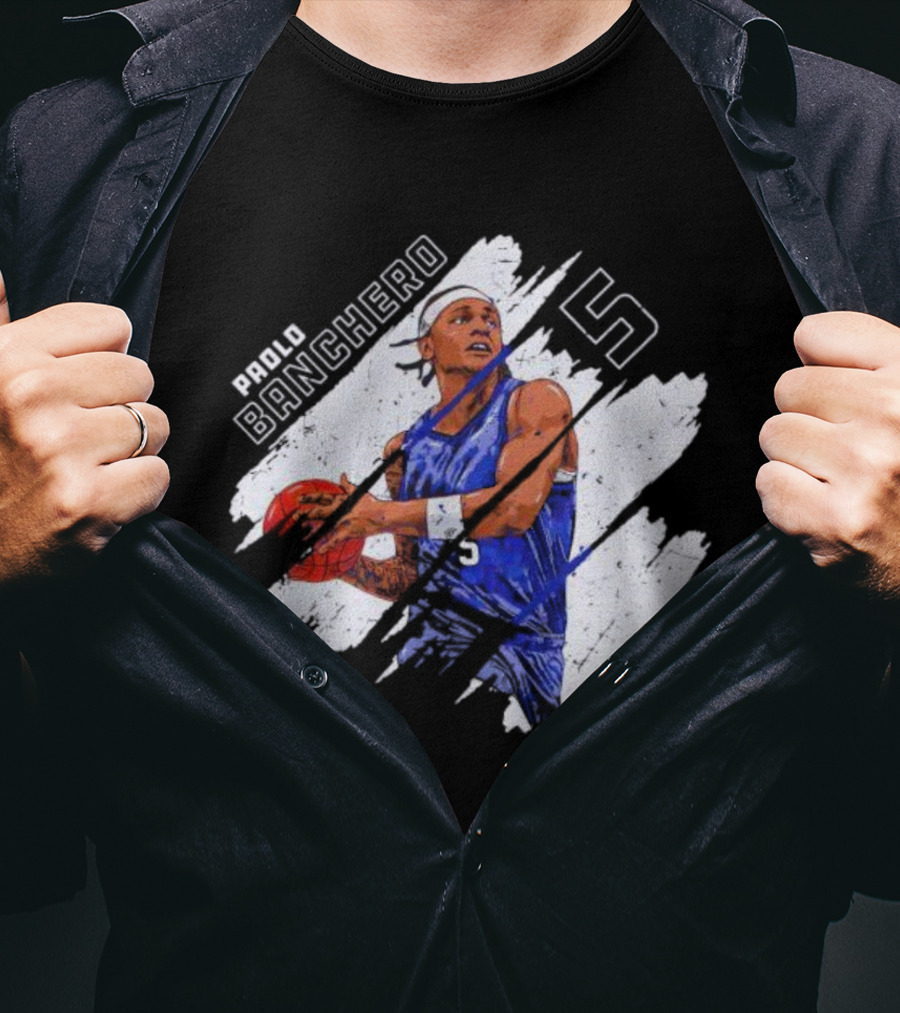 Orlando Magic Paolo Banchero Number 5 Signature Basketball Player Image T-Shirt