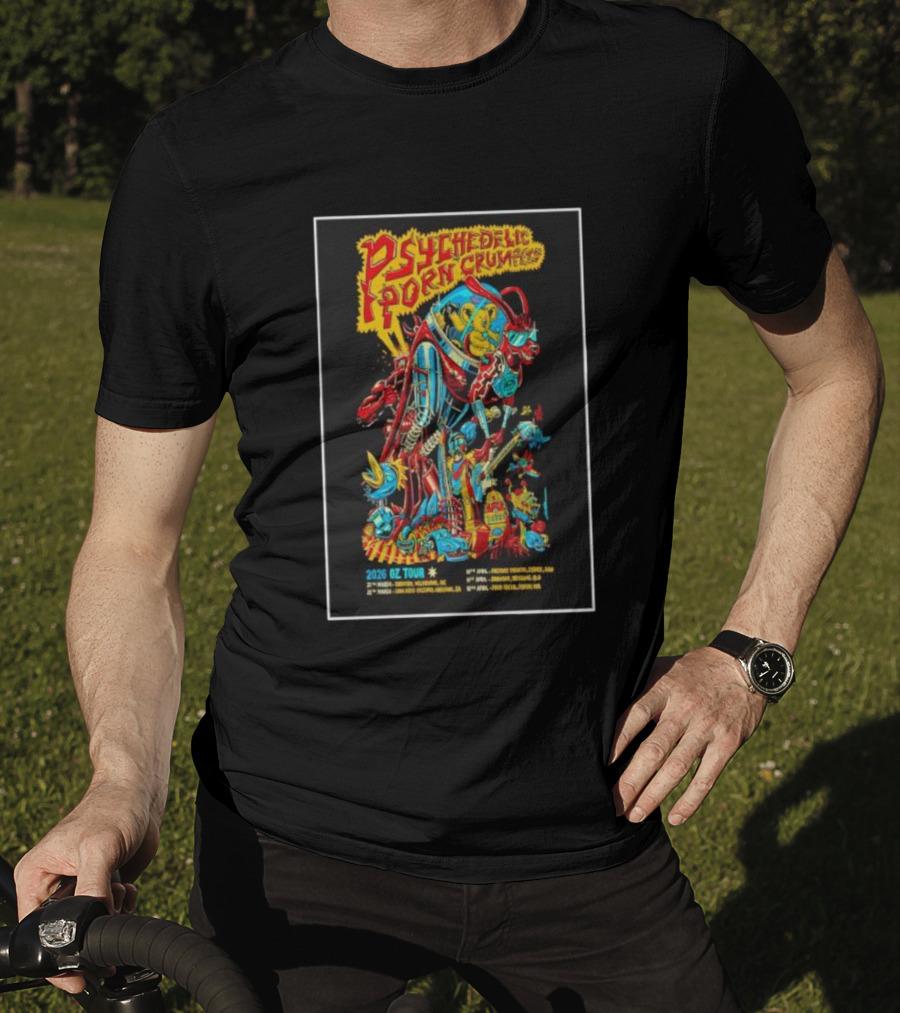 Psychedelic Porn Crumpets 2026 OZ Tour Robot Character Australia Dates T-Shirt