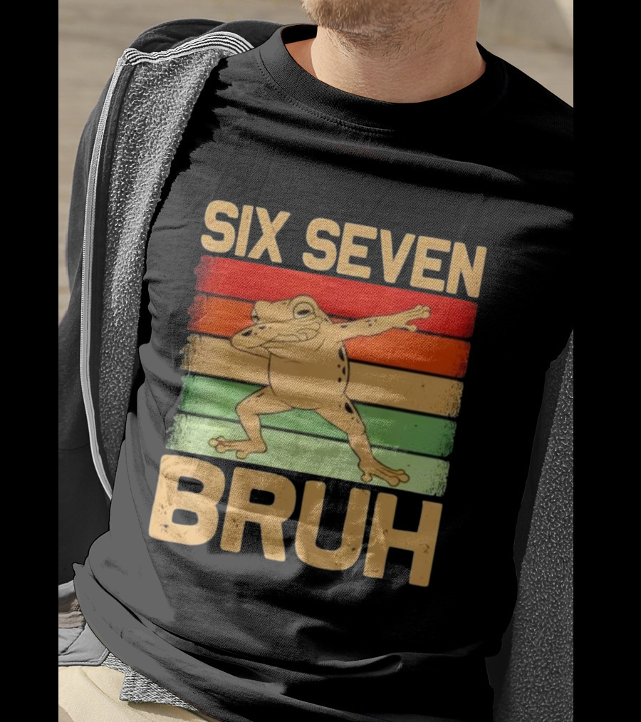 Six Seven Bruh Dab Frog Retro Stripes T-Shirt