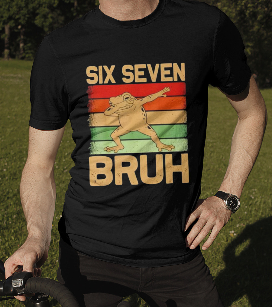 Six Seven Bruh Dab Frog Retro Stripes T-Shirt
