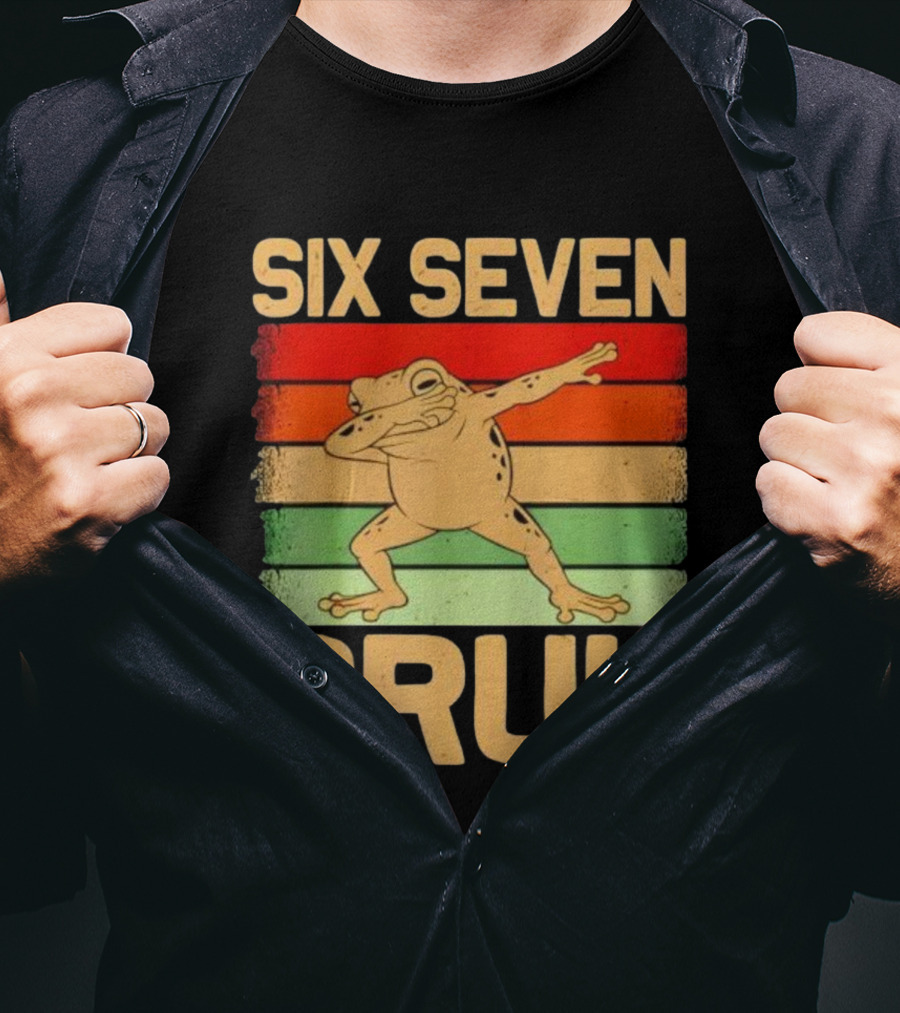 Six Seven Bruh Dab Frog Retro Stripes T-Shirt