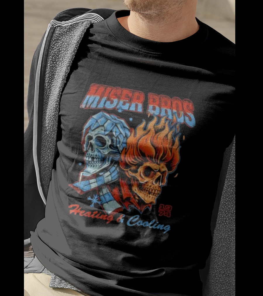 Miser Bros Heating And Cooling 1974 Skull Design T-Shirt