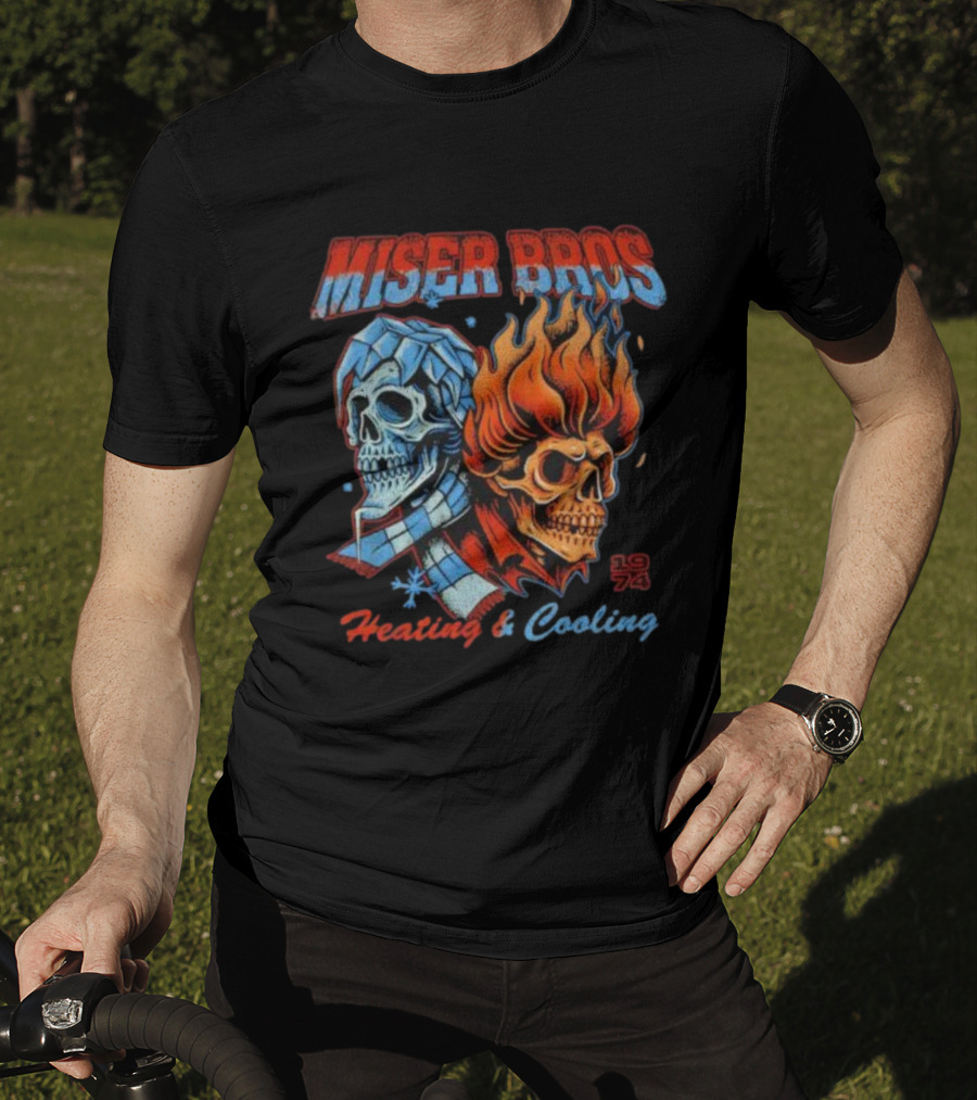 Miser Bros Heating And Cooling 1974 Skull Design T-Shirt