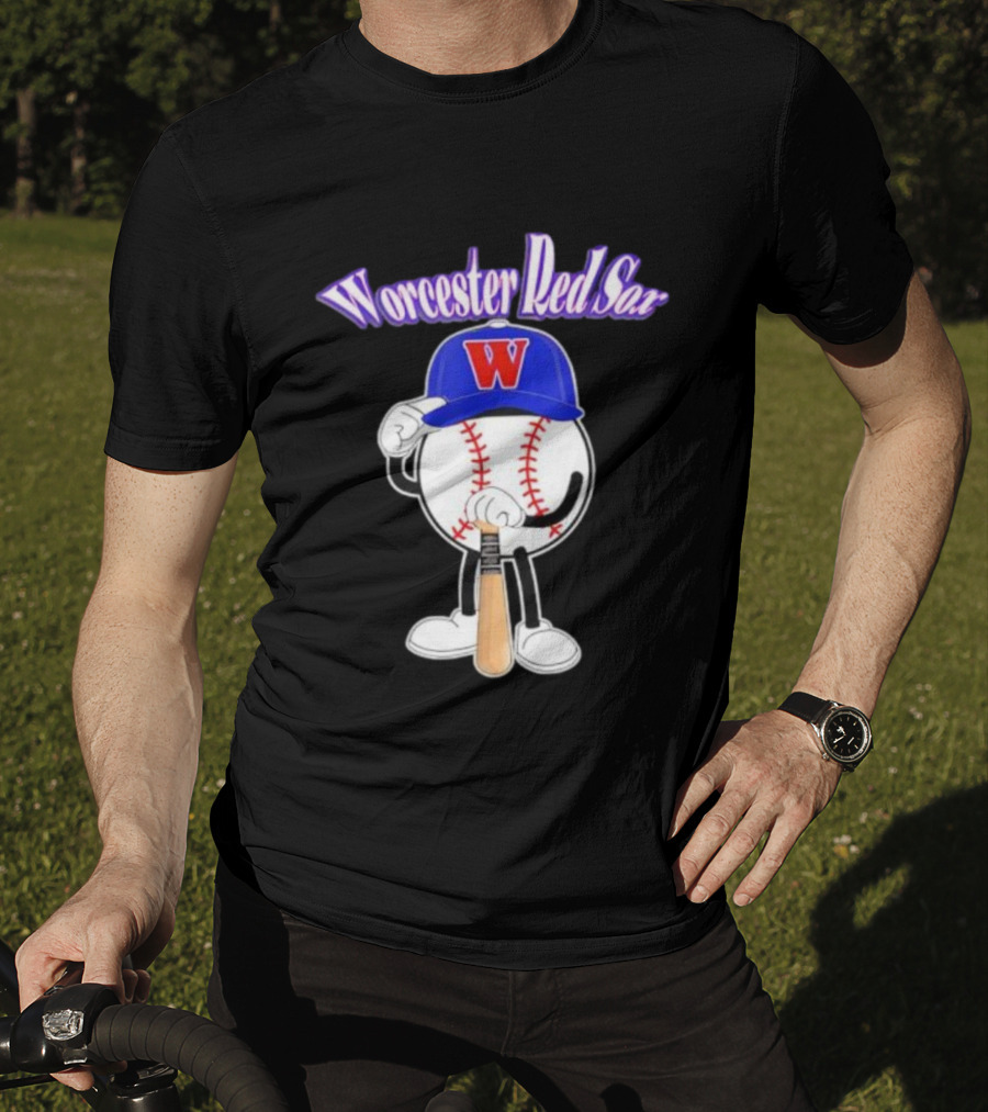 Worcester Red Sox WooSox Baseball Character With Blue Cap And Bat T-Shirt