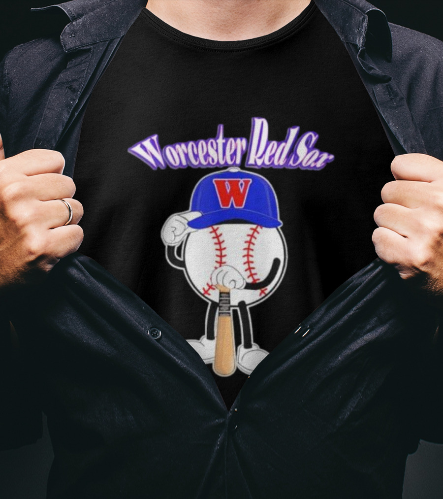 Worcester Red Sox WooSox Baseball Character With Blue Cap And Bat T-Shirt