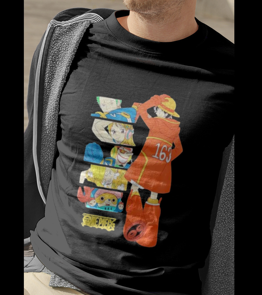 Monkey D. Luffy Firefighter Outfit With One Piece Crew Characters 163 T-Shirt