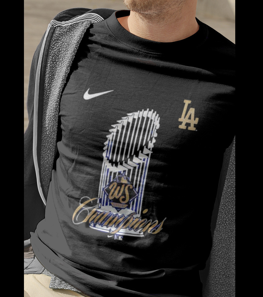 Los Angeles Dodgers 2025 WS Champions Trophy Nike LA T-Shirt
