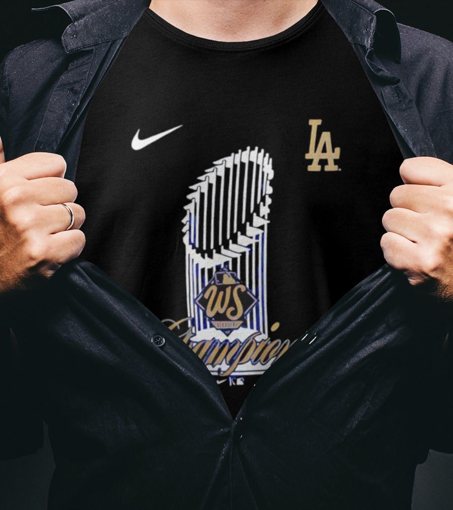 Los Angeles Dodgers 2025 WS Champions Trophy Nike LA T-Shirt